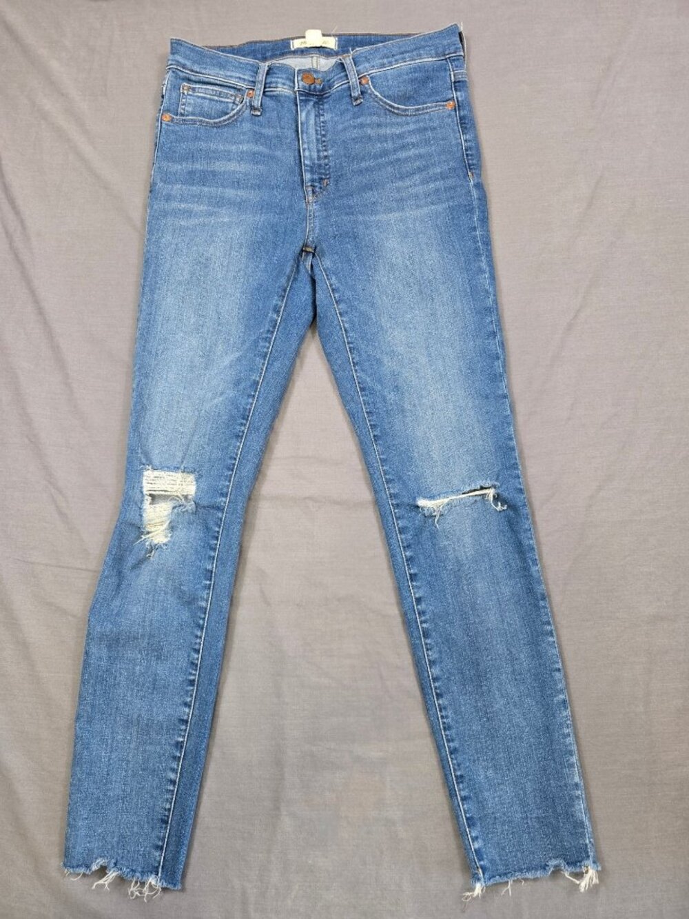 Madewell 9" Mid-Rise Skinny Jeans Distressed Raw Hem Size 28 Blue Denim